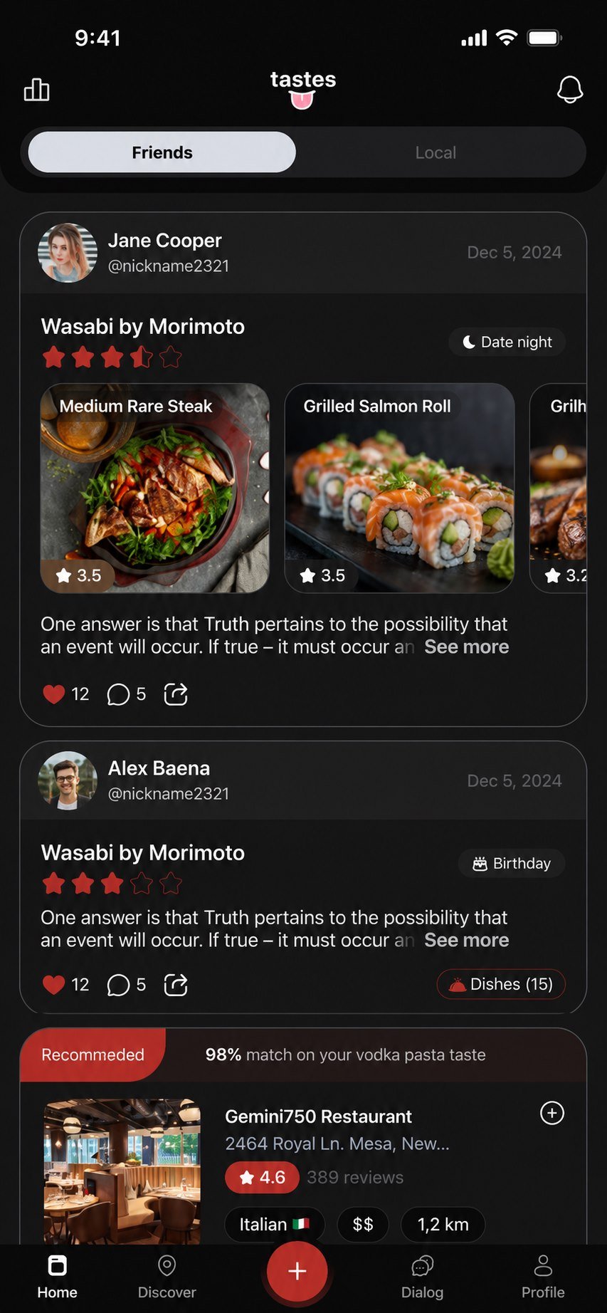 Tastes home feed